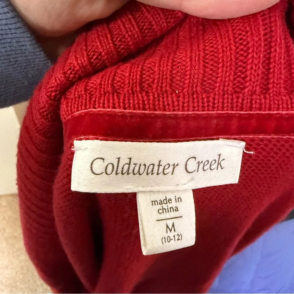 Coldwater Creek Red Sleeveless Long Length Red Knit Cardigan Christmas Holiday M